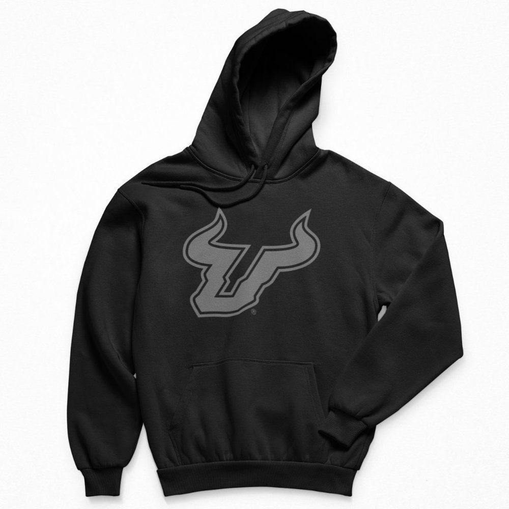 NEW South Florida USF Bulls Tonal Big Logo Fleece Pullover Hoodie BLACKOUT